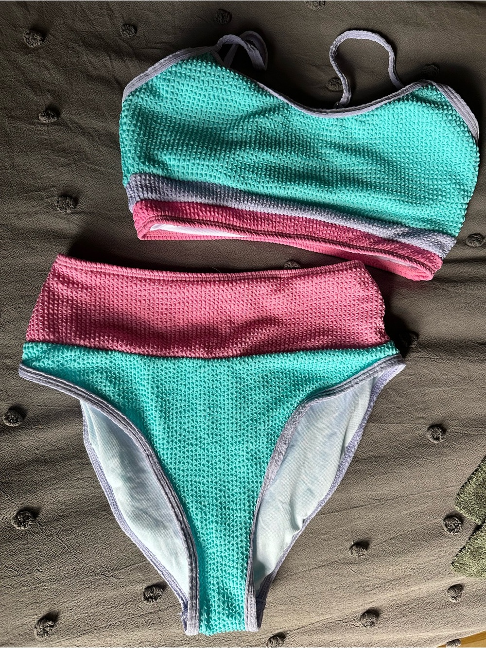 Two-Tone color block Pink & Aqua Textured Bikini